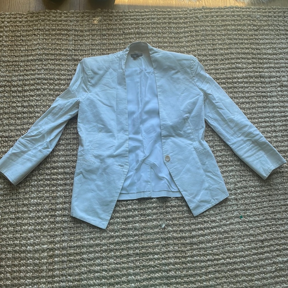 Helmet Lang White Linen Collarless Blazer